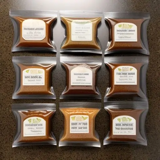 A variety of essential ingredients for making savory Chinese snacks, including soy sauce, sesame oil, ginger, dumpling wrappers, and fresh vegetables.