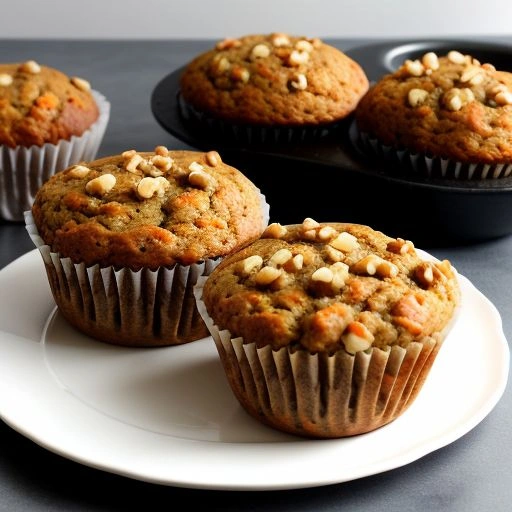 Carrot walnut muffins made with shredded carrots, walnuts, and whole wheat flour, topped with a hint of cinnamon.