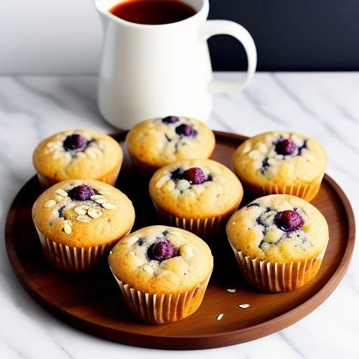 Freshly baked make-ahead muffins with oats, blueberries, and banana pieces on a cooling rack.