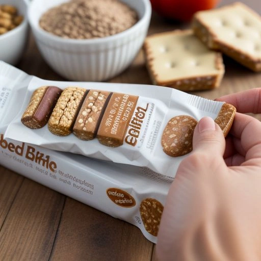 Close-up of a person comparing protein bar labels for quality and nutrition.