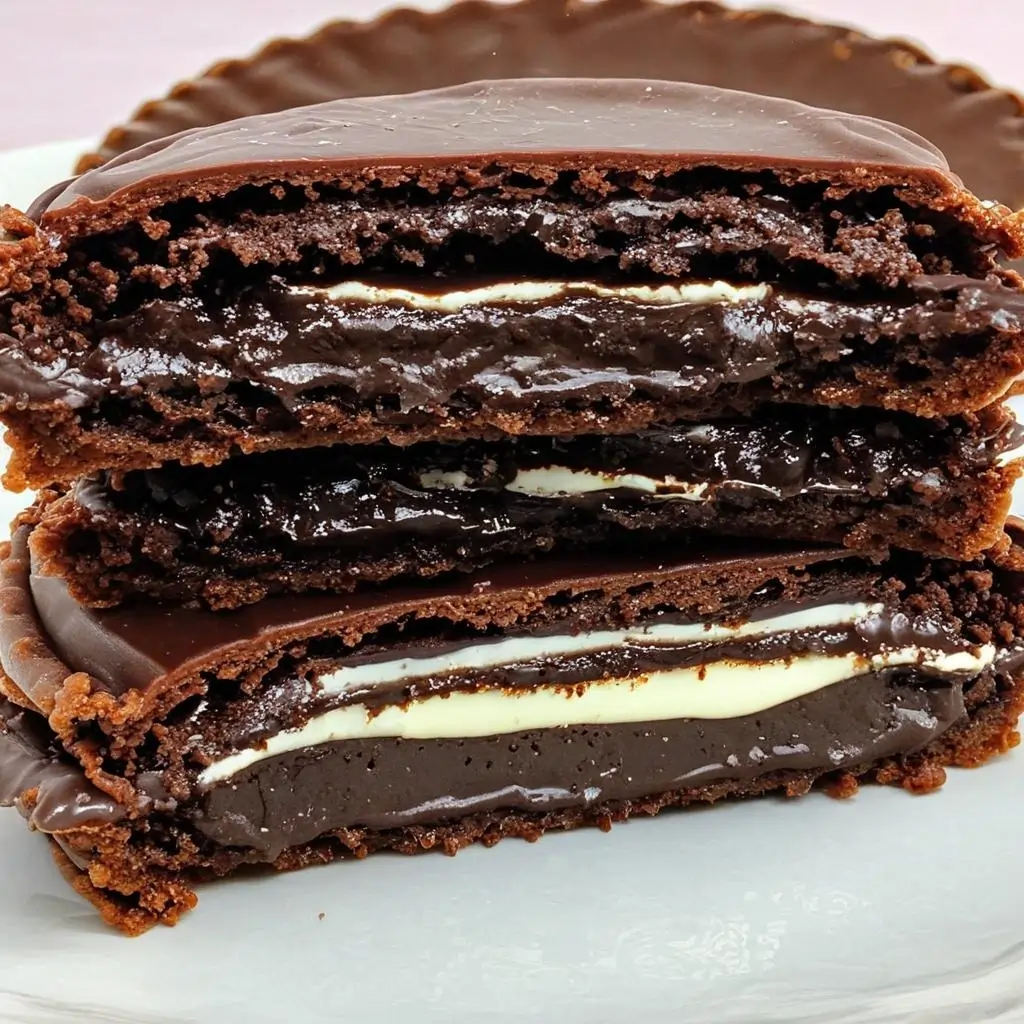 A close-up of Choco Pie, a popular Korean snack, featuring chocolate-covered cakes with a marshmallow filling.