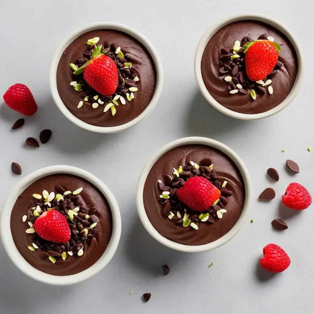 Chocolate Avocado Mousse topped with cacao nibs.