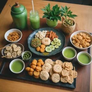Assorted healthy protein snacks including protein bars, Greek yogurt, nuts, and boiled eggs for an energy boost.