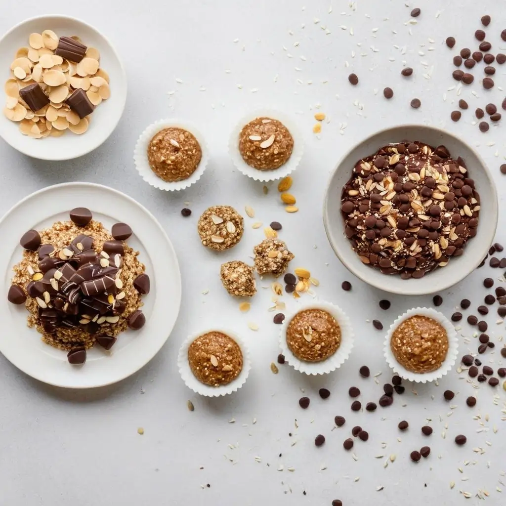 No-Bake Energy Bites with oats, almond butter, and chocolate chips.