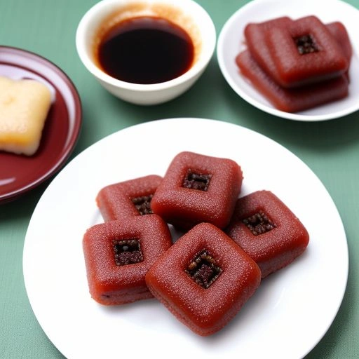 A plate of traditional Korean red bean rice cakes (Tteok), showcasing their soft, chewy texture and sweet filling.