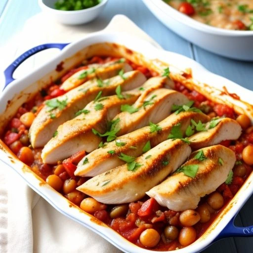 A cheesy chicken and pasta casserole with melted cheese on top, served in a rustic baking dish.